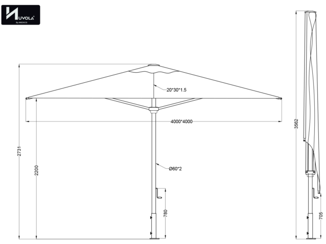 Cette image représente le Parasol droit professionnel Delphina