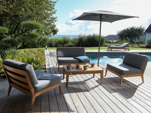 JARDITECK: Canapé bas en Teck avec coussin Sunbrella® Kassi Premium