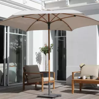Parasol droit – Singapour Lin aspect Teck 3m - toile acrylique Sunbrella 260g. Ce parasol est équipé d’une toile acrylique teintée masse Sunbrella®. Ainsi, cette toile vous permet de vous protéger efficacement des rayons UV avec un indice de protection maximum : UPF +50.