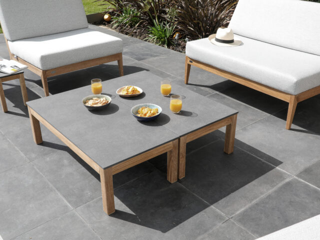 JARDITECK: Table fixe en Teck rectangulaire avec plateau HPL Tivoli