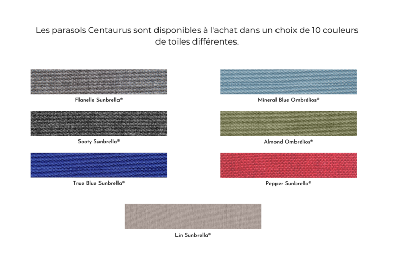 Choix des 10 couleurs pour le parasol déporté CENTAURUS